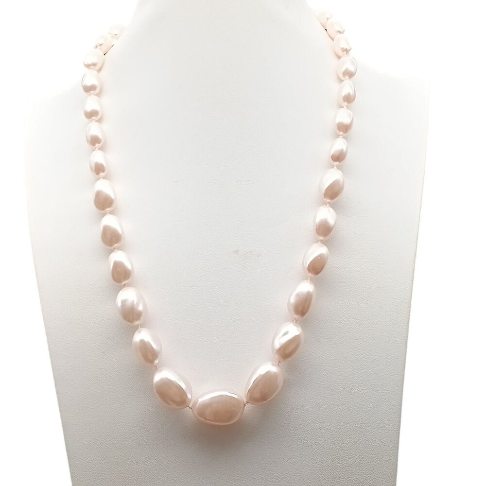 Vintage Pale Pink Baroque Faux Pearl Necklace on Graduated Strand